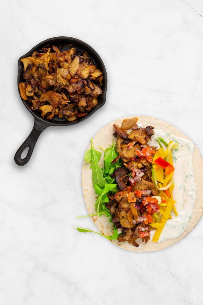 Kebab af kyllingekød — krydret og tyndtskåret magert kyllingekød. Vores kebab af kylling sælges som frostvare og er forstegt.
